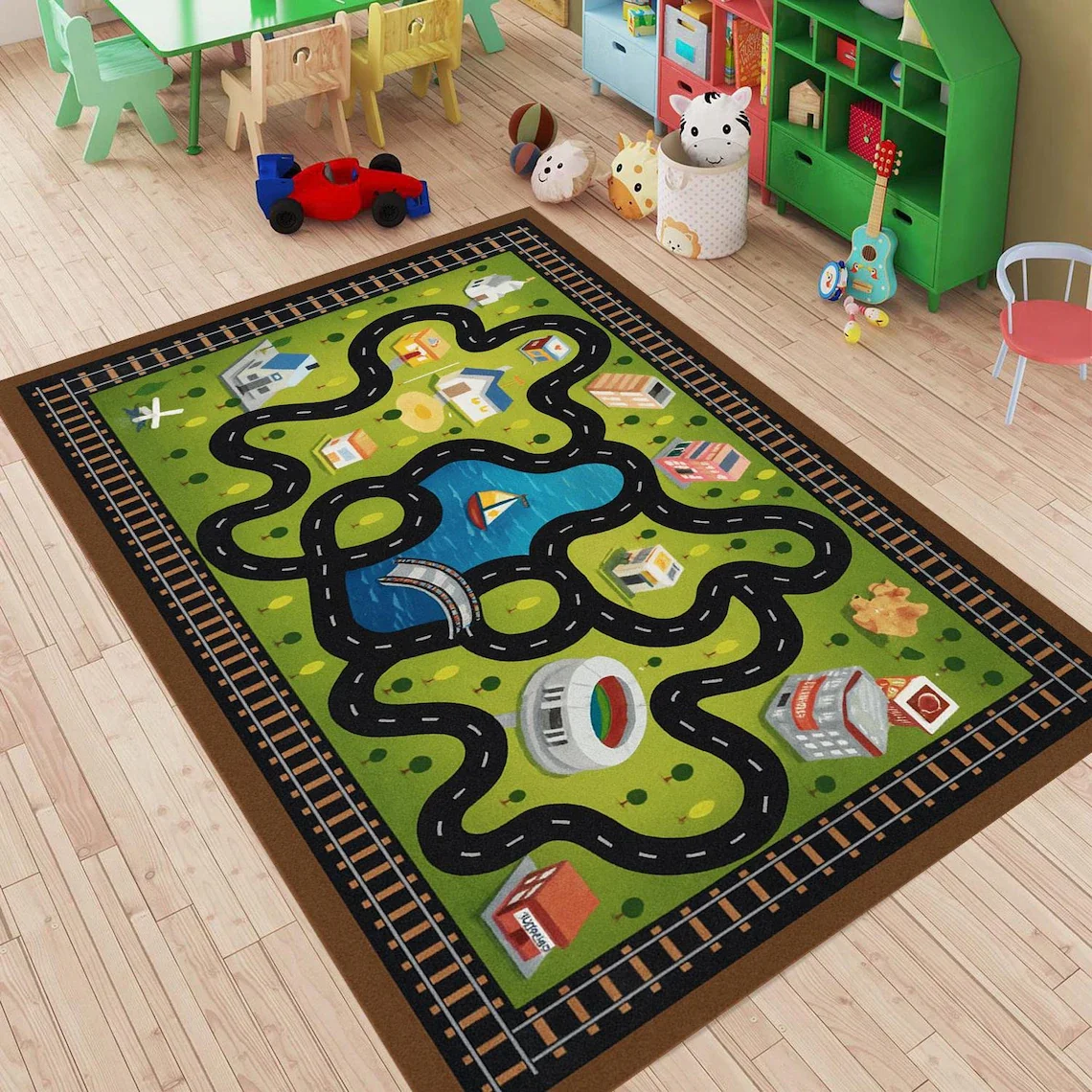 Race Track Rug Kids Playroom C - Commercial Digital Printing ulasan dan harga